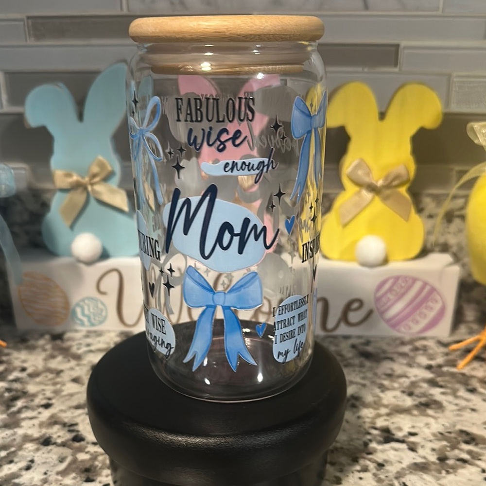 Glass Jar with Blue Bow Design